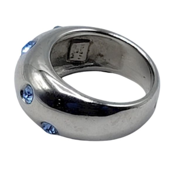 Pre-owned YSL YVES SAINT LAURENT Sterling Silver and Blue crystals ring.-7.5 - Picture 4 of 9